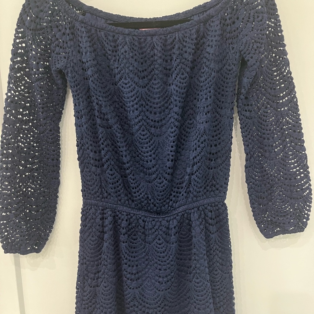 Lilly Pulitzer Navy Blue Crochet romper / jumpsuit shorts XXS